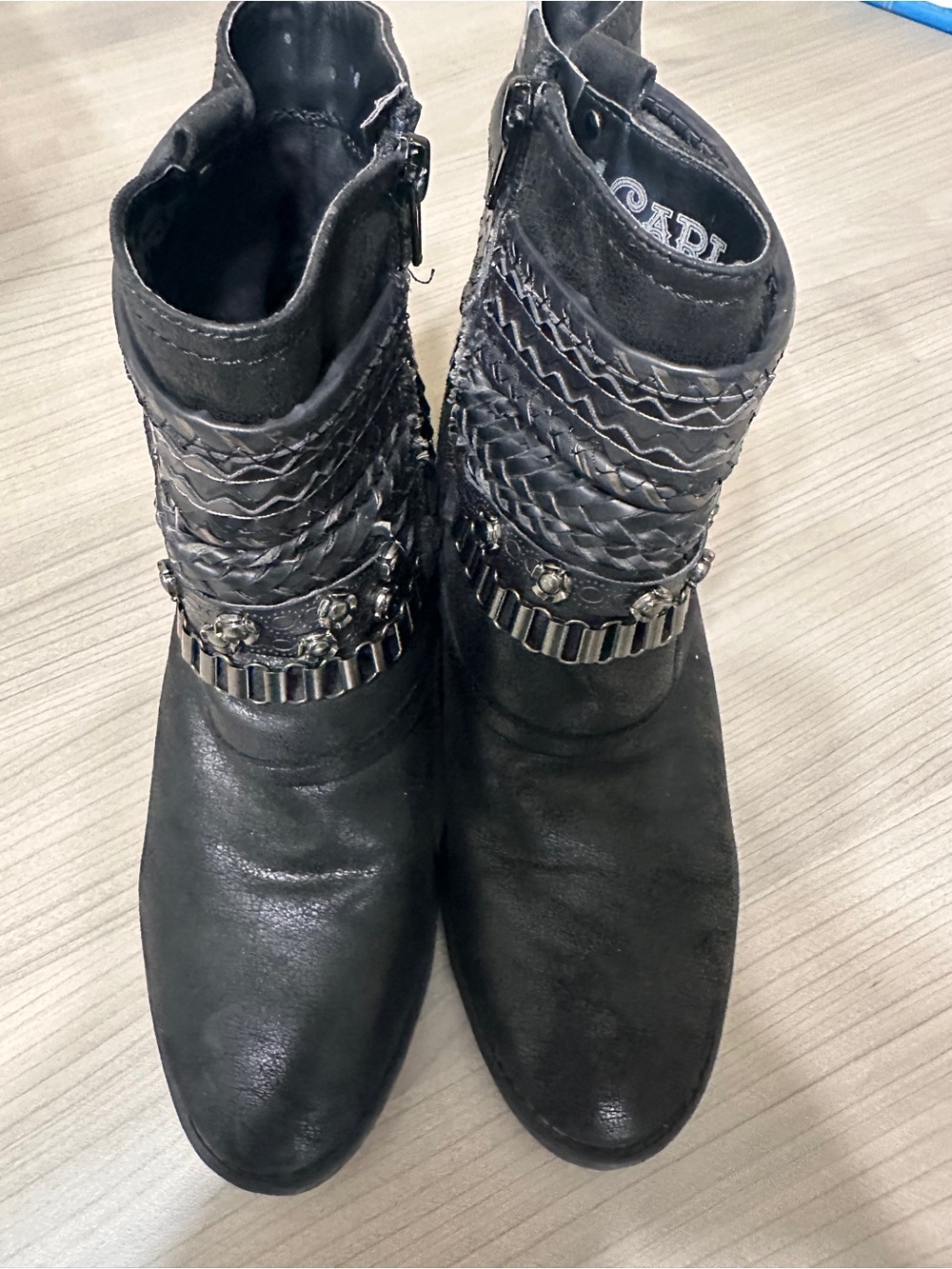 Carlos Santana Black Braided Strap Ankle Boots